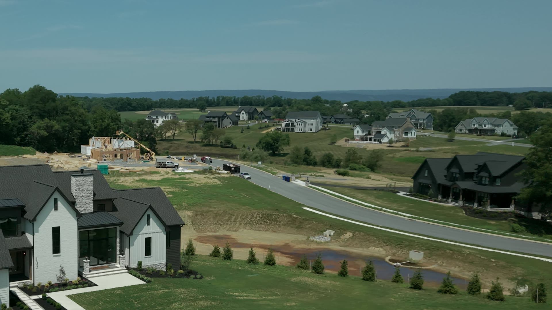 A house under framing on open ground in Dauphin County, Pennsylvania
